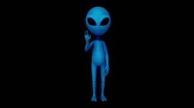 Animation blue Alien isolate on black background.