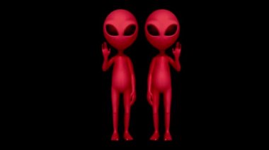 Animation 2 red Alien isolate on black background.