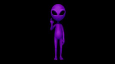 Animation purple Alien isolate on black background.