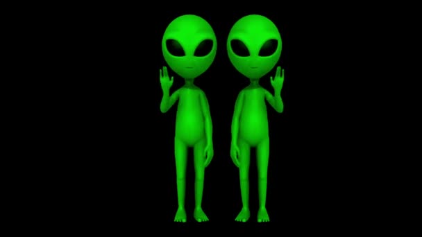 Animatie Groen Alien Isoleren Zwarte Achtergrond — Stockvideo