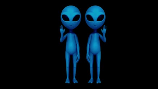 Animatie Blauw Alien Isoleren Zwarte Achtergrond — Stockvideo