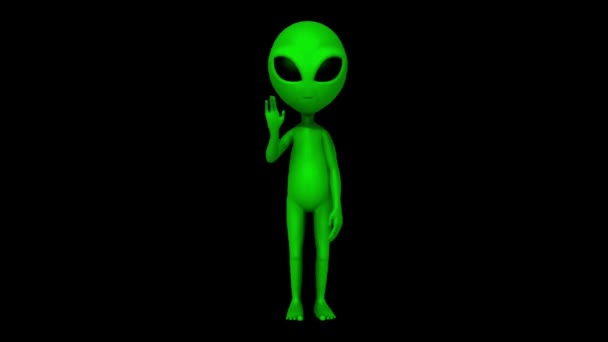 Animace Zelená Alien Izolovat Černém Pozadí — Stock video