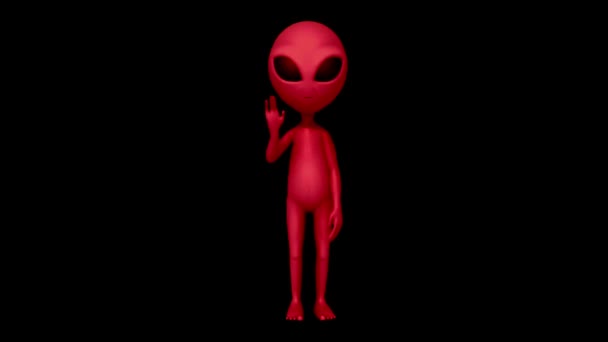 Animace Červená Alien Izolovat Černém Pozadí — Stock video
