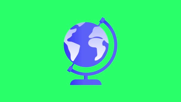Animación Icono Azul Mundo Infografía Objeto Aislar Sobre Fondo Verde — Vídeos de Stock