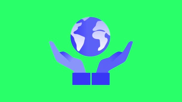 Animation Blå Ikon Världen Infographic Objekt Isolat Grön Bakgrund — Stockvideo