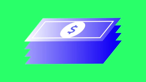 Animazione Blu Dollaro Banconota Icona Infografica Oggetto Isolato Sfondo Verde — Video Stock