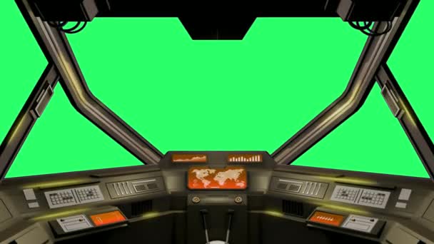緑の画面を持つ宇宙船でのアニメーション宇宙旅行 — ストック動画