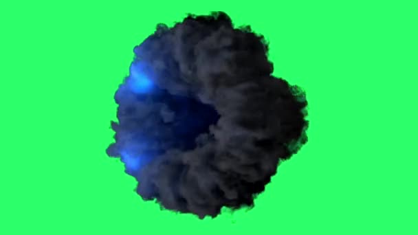 Animace Černý Kouř Modrý Elektrický Efekt Zeleném Pozadí — Stock video