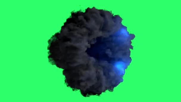 绿色背景下的动画黑烟和蓝色电效应 — 图库视频影像