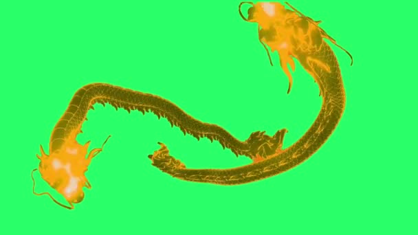 动画片绿色背景下的两根橙色龙 — 图库视频影像