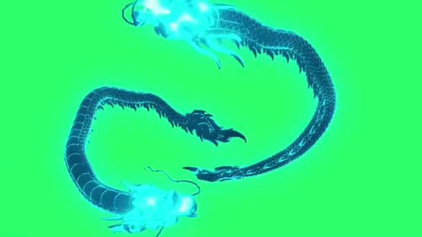 动画片绿色背景下的两只蓝龙 — 图库视频影像