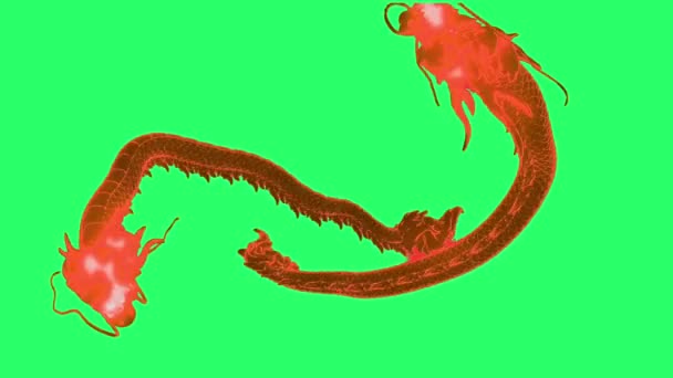 Animation Two Red Dragon Green Background — Stock Video