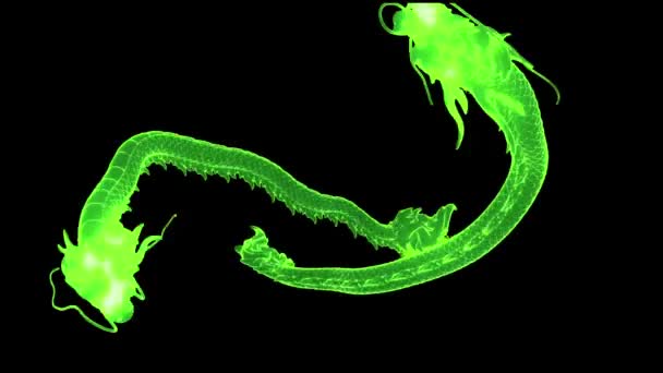 Animation Two Green Dragon Black Background — Stock Video