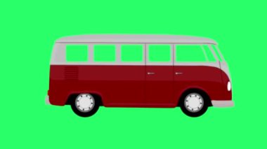 Yeşil arkaplanda kırmızı minibüs canlandırması.