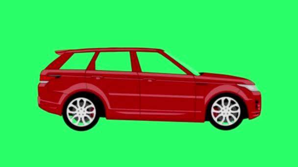Анімація Червоний Автомобіль Зеленому Фоні — стокове відео