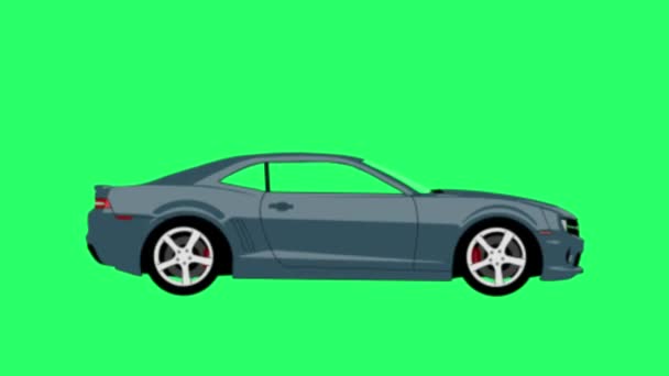 Animation Graues Auto Auf Grünem Hintergrund — Stockvideo