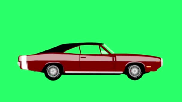 Animazione Auto Rossa Sfondo Verde — Video Stock