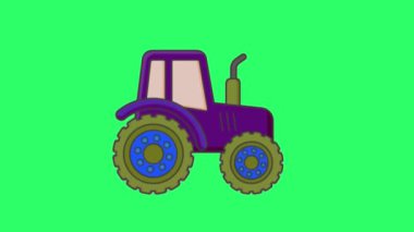 Yeşil arkaplanda canlandırma mor traktörü.
