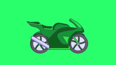 Yeşil arka planda animasyon yeşil motosiklet.