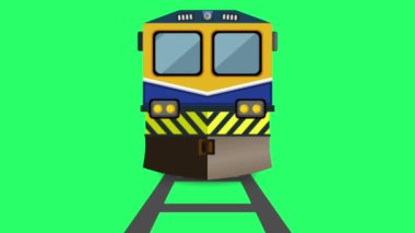 Animasyon sarı tren yeşil arka planda izole.
