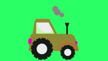 Yeşil arkaplanda animasyon gri traktörü.