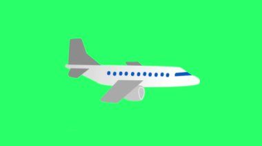 Animation white airplane on green background.