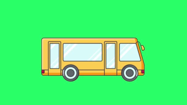 Bus Kuning Animasi Pada Latar Belakang Hijau — Stok Video