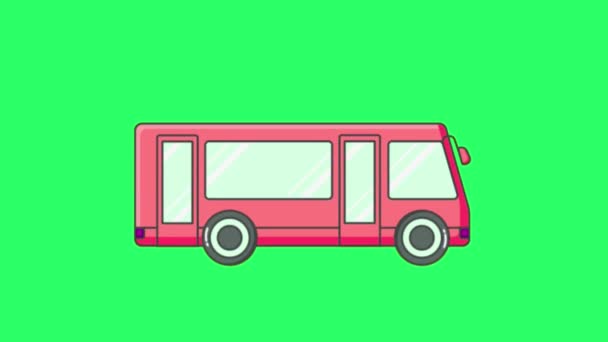Animation Red Bus Green Background — Stock Video