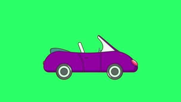 Animacja Fioletowy Samochód Zielonym Tle — Wideo stockowe