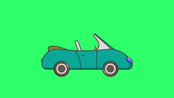 Animacja Niebieski Samochód Zielonym Tle — Wideo stockowe