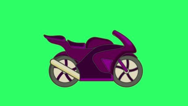 緑の背景のアニメーション紫色のオートバイ — ストック動画