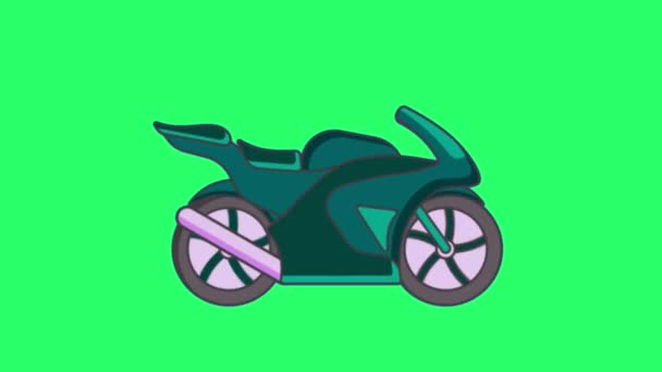 绿色背景的动漫绿色摩托车 — 图库视频影像