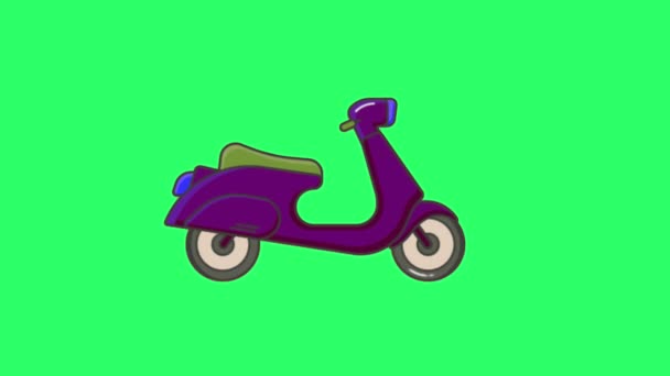 緑の背景のアニメーション紫色のオートバイ — ストック動画