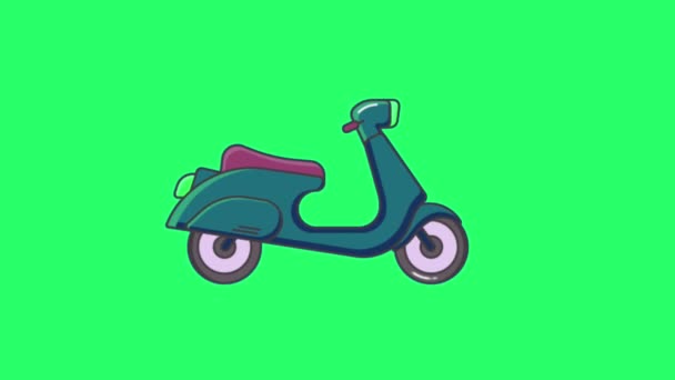 Yeşil Arka Planda Mavi Animasyon Motosikleti — Stok video