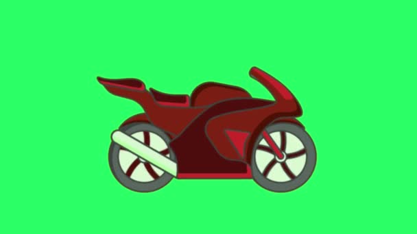 Анімація Червоний Мотоцикл Зеленому Фоні — стокове відео