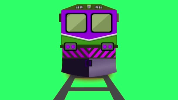 Animasyon Mor Treni Yeşil Arkaplanda Izole — Stok video