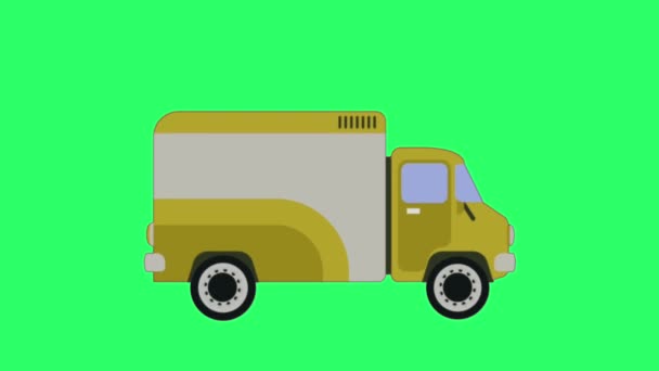 Желтый Анимационный Автомобиль Зеленом Фоне — стоковое видео