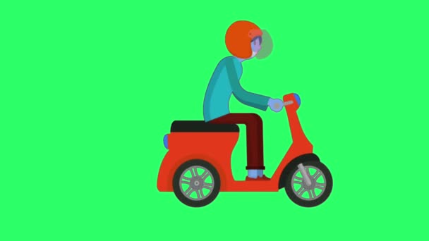Animation Red Motorcycle Green Background — Stock Video