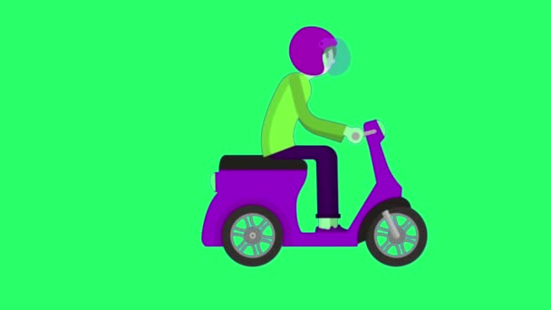Фиолетовый Мотоцикл Анимации Зеленом Фоне — стоковое видео