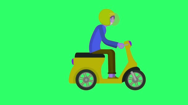 Анимационный Жёлтый Мотоцикл Зелёном Фоне — стоковое видео