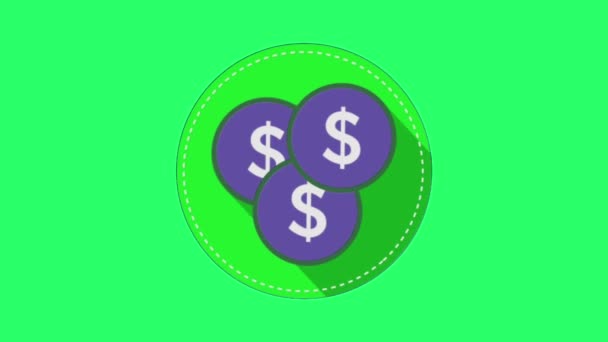 绿色背景下的动画美元符号信息图形对象 — 图库视频影像