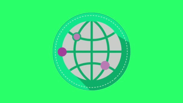 绿色背景下的动画白色世界信息物体 — 图库视频影像