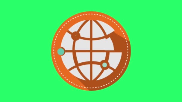 绿色背景下的动画白色世界信息物体 — 图库视频影像