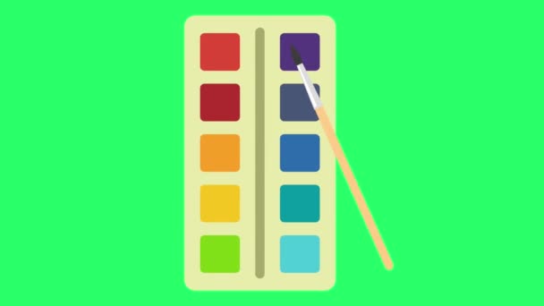 Animation Färgsättning Set Isolat Grön Bakgrund — Stockvideo