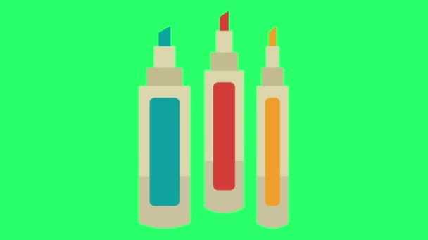 Lápices Animación Colores Aislados Sobre Fondo Verde — Vídeos de Stock