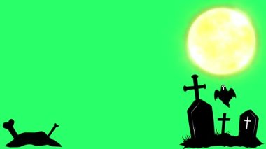 Yeşil arka planda sarı ay olan animasyon kara mezarı.