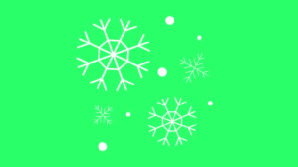 Animacja Kreskówka Biały Płatek Śniegu Zielonym Tle — Wideo stockowe