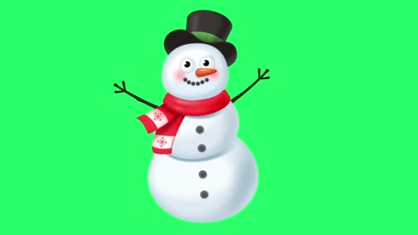 Κινούμενα Σχέδια Χιονάνθρωπος Χριστουγεννιάτικο Αντικείμενο Πράσινο Φόντο — Αρχείο Βίντεο