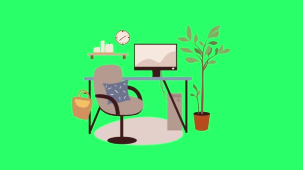 Animatie Stoel Tafel Interieur Mockup Groene Achtergrond — Stockvideo