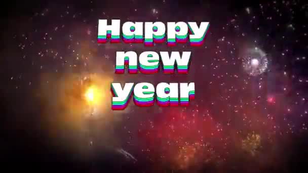 Анімація Білий Текст Happy New Year Реалістичним Барвистим Фоном Дизайну — стокове відео